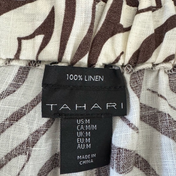 Tahari Chocolate Brown and Cream Zebra Print 100% Linen Capri Pants Wide leg M - Picture 6 of 9